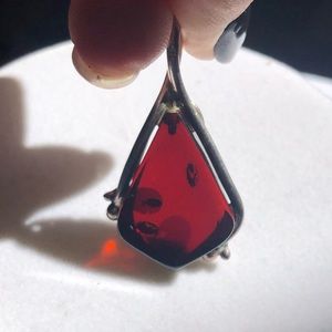 Red Amber and Silver Pendant